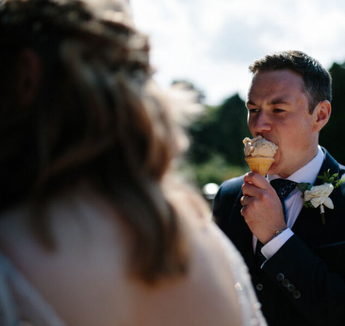 Groom eating icecream